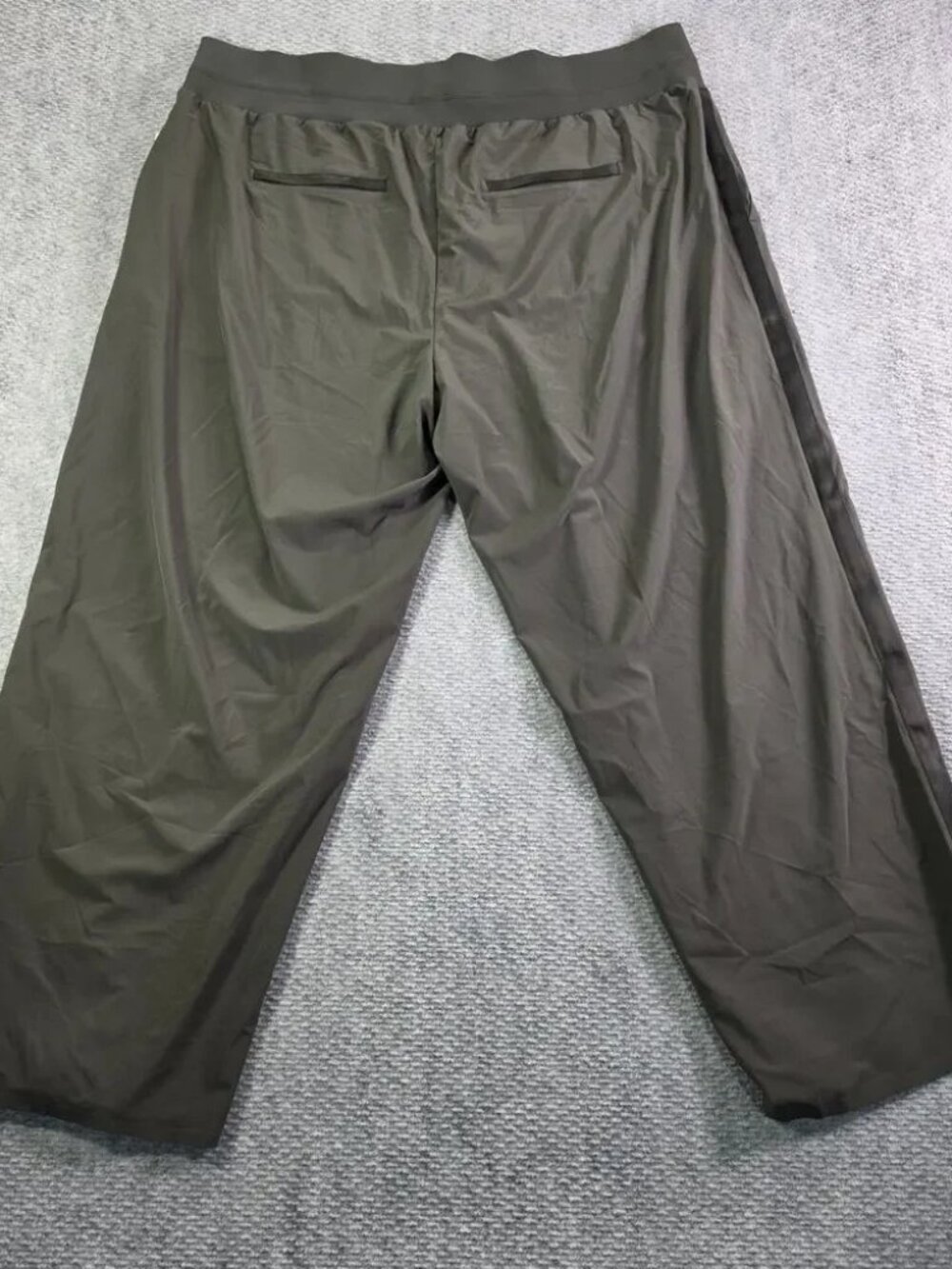 Athleta Nolita Wide Leg Pants Olive Green Tuxedo Satin Stripe Travel - Picture 3 of 14